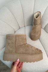 Petra beige platform mini faux fur boots