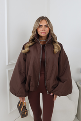 RENNEE CHOCOLATE BALLOON SLEEVE PUFFER JACKET