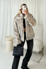 Margo grey & beige two tone faux fur coat