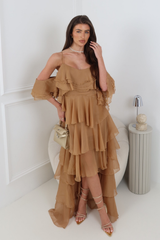 CORAL CARAMEL  RUFFLED MAXI DRESS