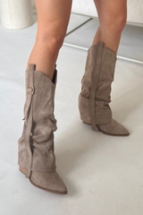 Joely khaki ruched heeled cowboy boots