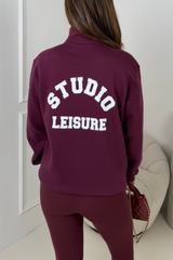 STUDIO LEISURE BURGUNDY PRINTED FILL ZIP JACKET LEGGINGS SET