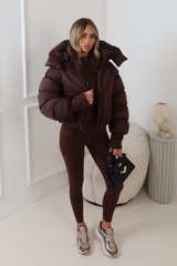 MIA CHOCOLATE CROPPED PUFFER JACKET WITH DETACHABLE HOOD