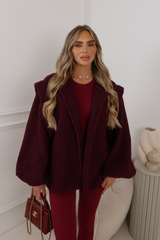 BRIANNA BURGUNDY BOUCLE BOMBER JACKET