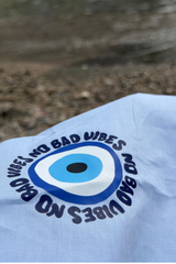 NO BAD VIBES BLUE PRINTED BASIC SHIRT X SCOUSE PRINTS