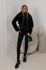 Courtney black cropped faux fur jacket