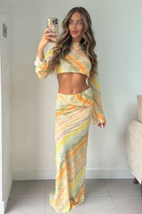 Kelly lemon multi zig zag top & maxi skirt co ord