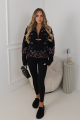 FLORENCE BLACK KNITTED FULL ZIP HIGH NECK JACKET