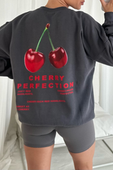 Cherry perfection steel grey printed sweater