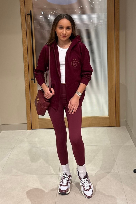 Mini G Monogram burgundy embroidered premium zip hoodie