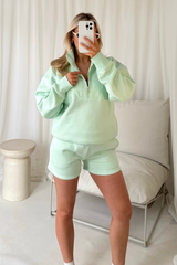 Amy pistachio 3/4 zip sweater shorts loungewear