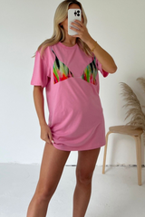 Bra baby pink multi-colour Print T-shirt