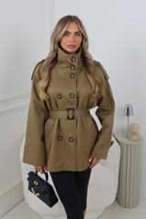 LORI CAMEL HIGH NECK BELTED TRENCH JACKET