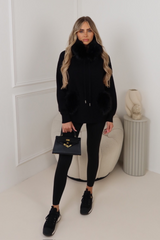 Nila Black faux fur hoodie