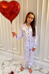 Mini Love you white satin embroidered pyjamas