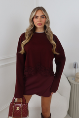 DARCY BURGUNDY CROPPED LACE DETAIL LONG SLEEVE TOP