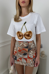 Disco cherry gold printed white heavyweight oversized t-shirt