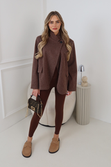 CHER PIN STRIPED CHOCOLATE HIGH NECK SHOULDER PADDED BLAZER