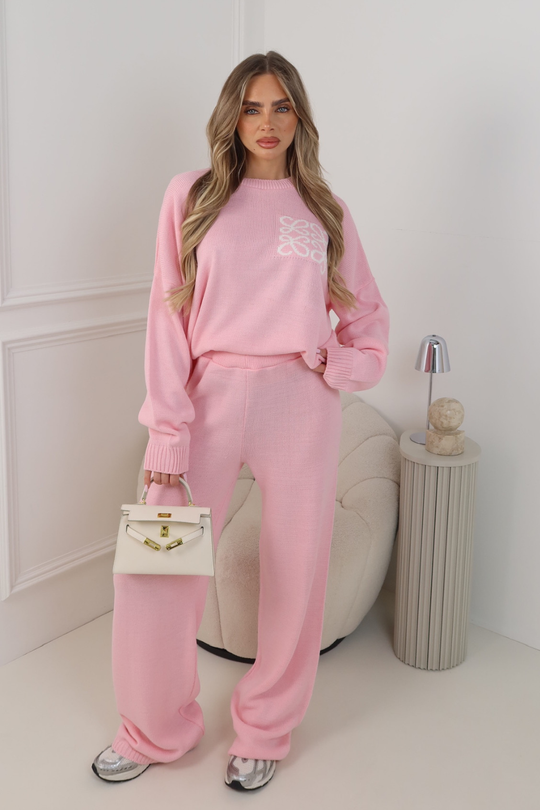 ANAYA PINK KNITTED SWEATER AND STRAIGHT LEG PANTS LOUNGE SET