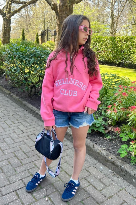 Mini Wellness club pink embroidered 3/4 sweater