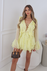 JANEY LEMON FRILL TOP AND SKIRT CO ORD