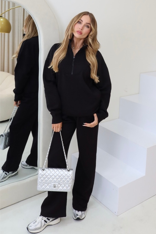 Mia black 3/4 zip sweater straight leg loungewear