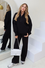 Mia black 3/4 zip sweater straight leg loungewear