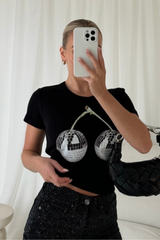 Disco cherry black printed baby tee