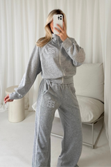 GeGe marl grey contrast piping zip through jacket & trouser loungewear