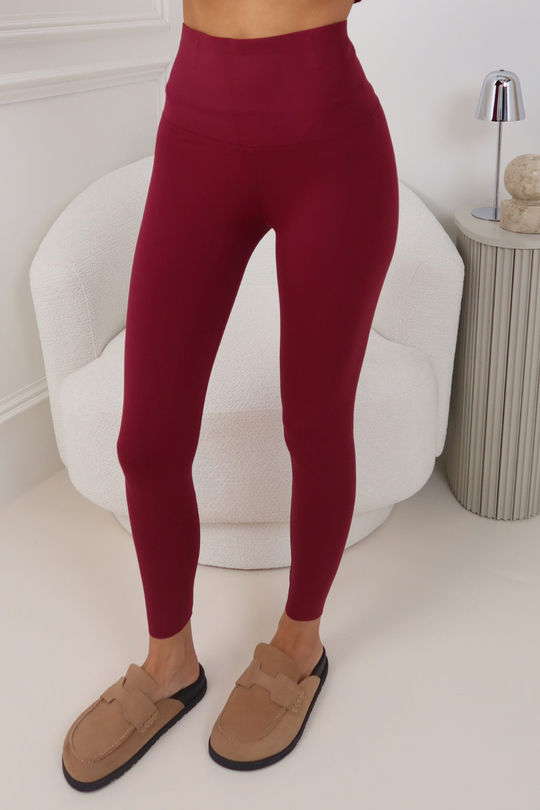 ELLIE BURGUNDY BONED RAW HEM BUTTERY ENERGY LEGGINGS