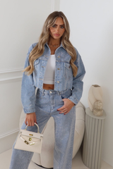 FAYE BLUE DIAMANTE CROPPED DENIM JACKET