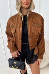 Birdie camel faux suede bomber jacket