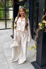 Seline cream satin geometric print co-ord