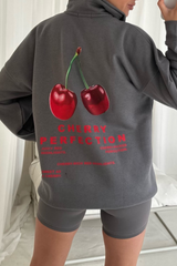Cherry perfection steel grey 3/4 printed sweater