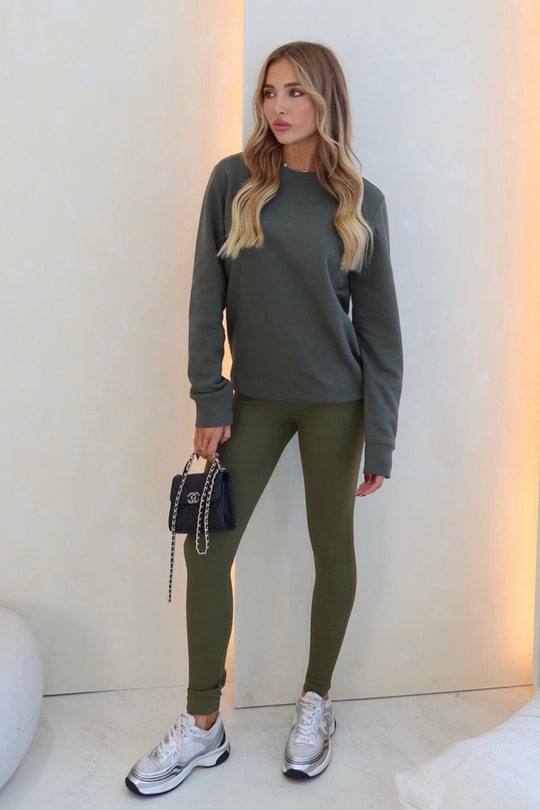 Kassi khaki heavyweight sweater and ribbed legging set