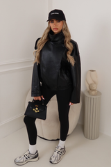 ACE BLACK FAUX LEATHER HIGH NECK JACKET
