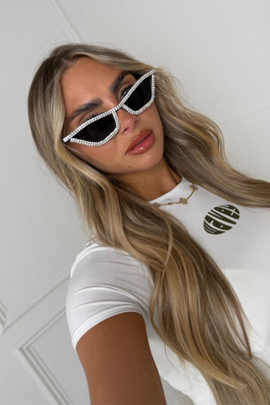 Jaida silver diamante cat eye sunglasses