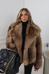 ELISA LIGHT BROWN CROPPED FAUX FUR COAT