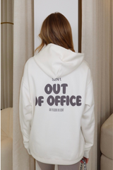 Out of office ecru & taupe premium printed hoodie and legging set