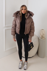 MIA TAUPE CROPPED PUFFER JACKET WITH DETACHABLE HOOD