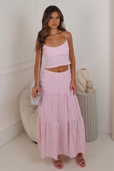Lola pink crinkle cami top & midi skirt co ord co-ord