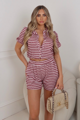 Elliah pink patterned cropped shirt & shorts co ord