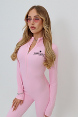 Courchevel pink embroidered ski unitard