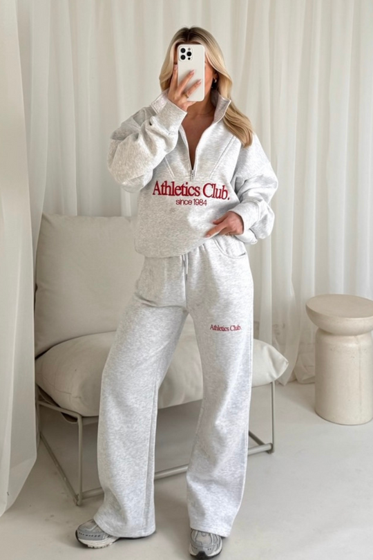 Athletics club marl grey 3/4 zip sweater straight leg loungewear