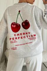 Cherry perfection marl grey printed sweater