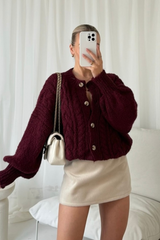 Neveah burgundy button up knit cardigan