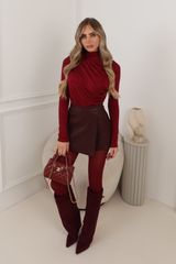 ARLA BURGUNDY DIAMONTE LONG SLEEVE BODYSUIT