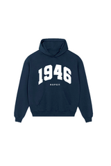 1946 ESSENTIAL NAVY PRINTED HOODIE