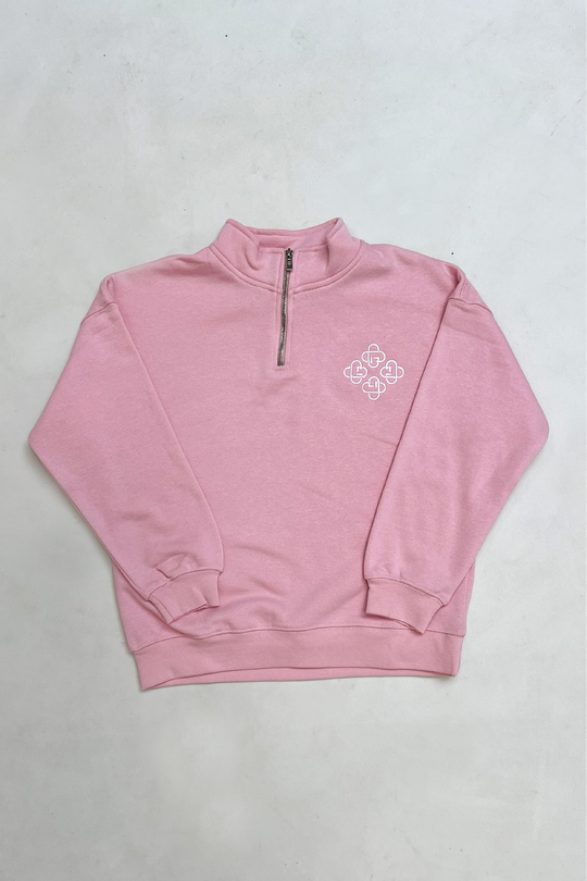 Mini G crest baby pink embroidered 3/4 zip sweater