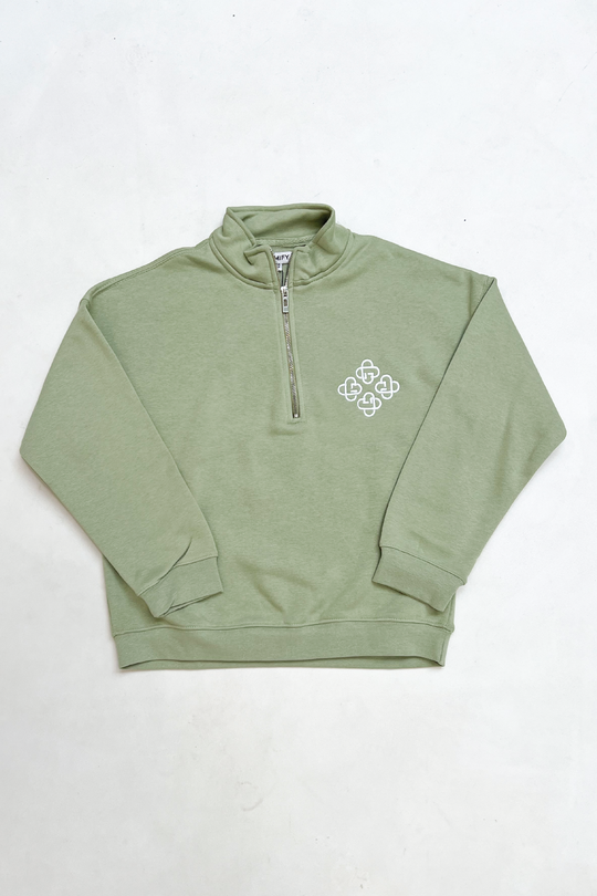 Mini G crest sage embroidered 3/4 zip sweater